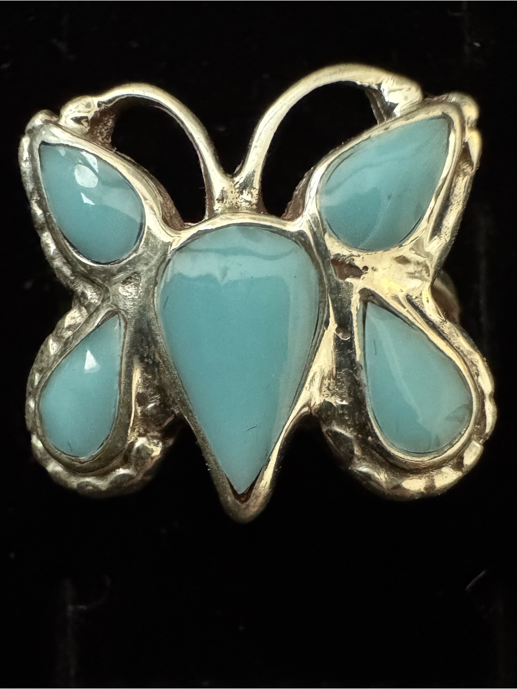 Sterling Silver Genuine Rare Sleeping Beauty Turquoise Butterfly Ring - Sky Blue